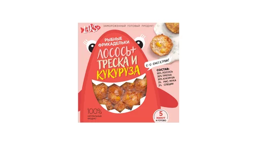 Фрикадельки Laks+ лосось треска кукуруза замороженные 200 г