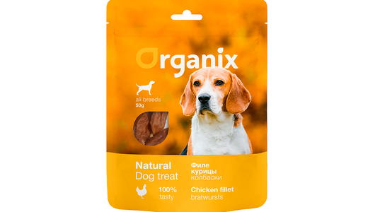 Organix лакомства Лакомство для собак «Колбаски из филе курицы» 100% мясо, 50г