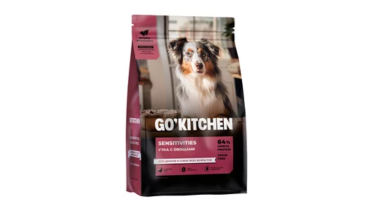 GO'KITCHEN утка с овощами, полнорационный беззерновой сухой корм для щенков и собак всех возрастов с чувствительным пищеварением, 5,44 кг