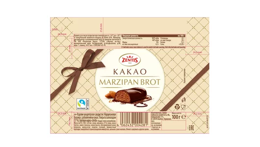 Батончик Zentis Марципановая буханка с какао 100 г
