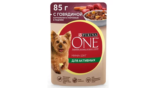 Влажный корм для собак Purina ONE Adult для мелких и карликовых пород, в подливе с говядиной, картофелем и морковью, 85 г