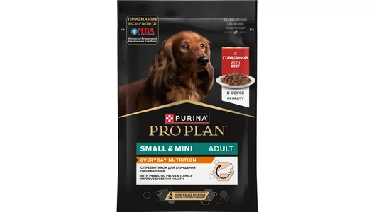 Влажный корм PRO PLAN 85гр для собак маленьких пород, Говядина (пауч)