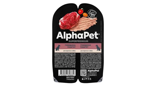 Влажный полнорационный корм AlphaPet Superpremium для собак, паштет из говядины 100гр