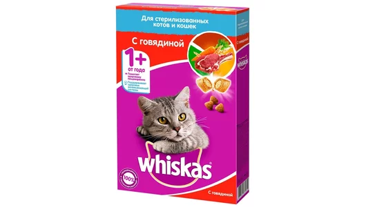 WHISKAS 350гр для кастрированных котов и стерилизованных кошек Говядина