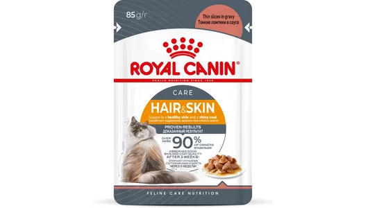Royal Canin паучи Для взрослых кошек для поддержания здоровья кожи и красоты шерсти, ломтики в соусе, Hair&Skin Care