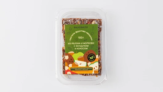 Пастила фруктово-овощная из яблока, моркови с фундуком и кокосом 100 гр Пастила фруктово-овощная из яблока, моркови с фундуком и кокосом 100 гр