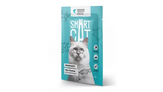 Smart Cat паучи «Упаковка 25 шт» Паучи для взрослых кошек и котят кусочки лосося в нежном соусе, 25*85г