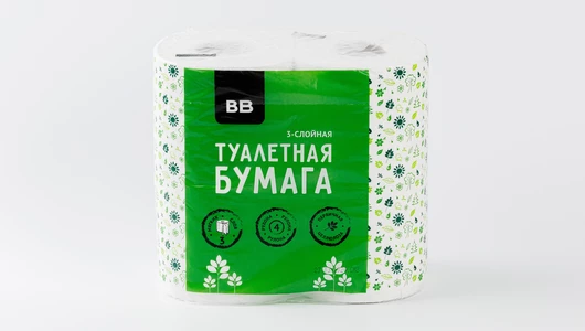Бумага туалетная 3 слоя белая, 4 рулона