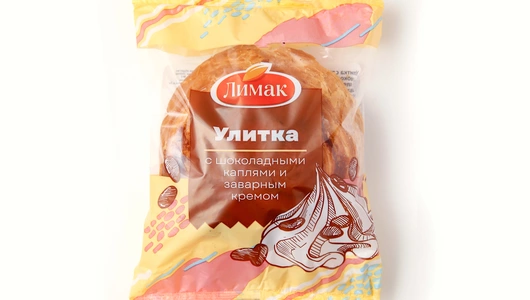 Улитка Лимак слоеная с шоколадными каплями и заварным кремом 100 г