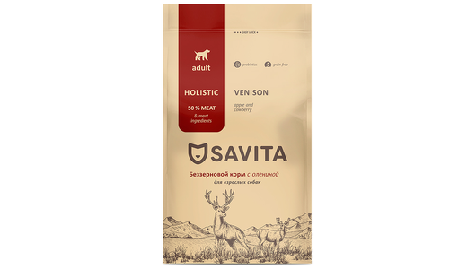 SAVITA сухой корм Беззерновой корм для собак с олениной, GRAIN FREE ADULT, Venison & Potato, 1 кг