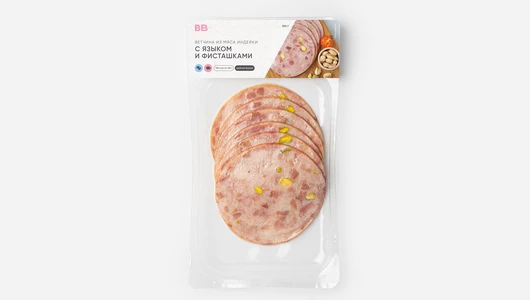 Ветчина "Из мяса индейки с языком и фисташками", нарезка