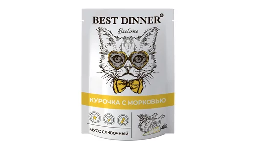 BEST DINNER 85гр Для котят и кошек, мусс сливочный с курочкой и морковью