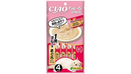 Лакомство INABA CIAO CHURU для котят, тунец магуро, пюре 4 шт по 14 гр (56 гр)