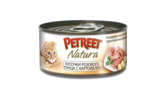 PETREET 70гр Корм для кошек Кусочки розового тунца с картофелем