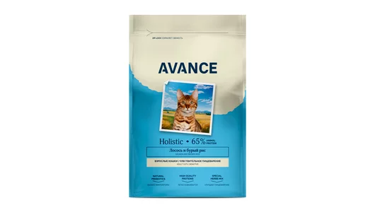 AVANCE полнорационный сухой корм для взрослых кошек с чувствительным пищеварением с лососем и бурым рисом, холистик, 400г AVANCE полнорационный сухой корм для взрослых кошек с чувствительным пищеварением с лососем и бурым рисом, холистик, 400г