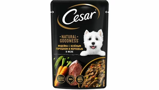 Влажный корм Cesar Natural Goodness для взрослых собак всех пород, с индейкой, горохом и морковью в желе пауч 80 гр