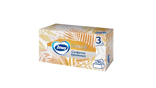 Салфетки бумажные Косметические Zewa Deluxe Дизайн 3-слойные 90 шт