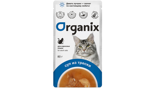 Organix паучи Консервированный суп для кошек, с треской, овощами и рисом, 80г