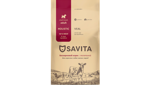 SAVITA сухой корм Беззерновой корм для собак малых пород с телятиной, GRAIN FREE ADULT MINI, Veal, 0,4 кг