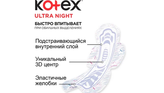 Прокладки гигиенические Kotex Ultra Night 7 шт Прокладки гигиенические Kotex Ultra Night 7 шт