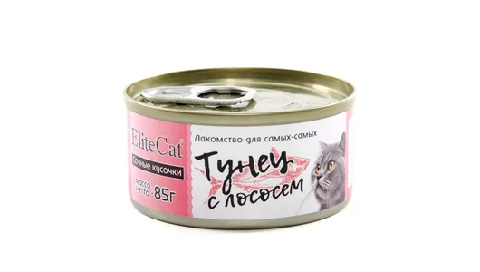 ELITECAT Дополнительное питание для кошек сочные кусочки «Тунец с лососем», 85гр