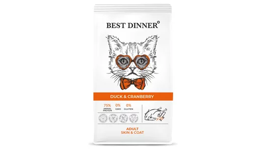 BEST DINNER 1,5кг Корм для кошек Эдалт для ухода за кожей и шерстью С уткой и клюквой