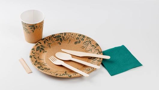 Набор посуды одноразовой из бумаги и дерева на 10 персон