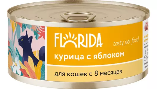 FLORIDA консервы Для кошек «Курица с яблоком», 100г