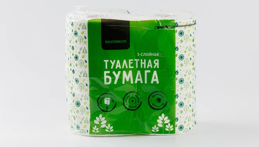 Бумага туалетная 3 слоя белая, 4 рулона