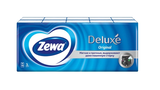 Бумажные платочки носовые Zewa Deluxe 3-слойные уп/10 шт Бумажные платочки носовые Zewa Deluxe 3-слойные уп/10 шт