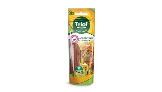 Triol  Аппетитные колбаски из утки с лососем для кошек, 40г