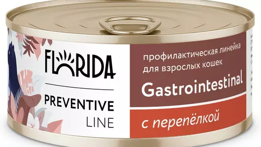 FLORIDA prof консервы (профилактика) Gastrointestinal для кошек «Поддержание здоровья пищеварительной системы» с перепёлкой, 100г
