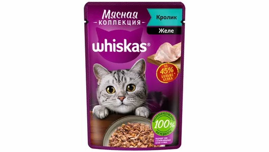 WHISKAS 75гр Корм для кошек Мясная коллекция желе Кролик