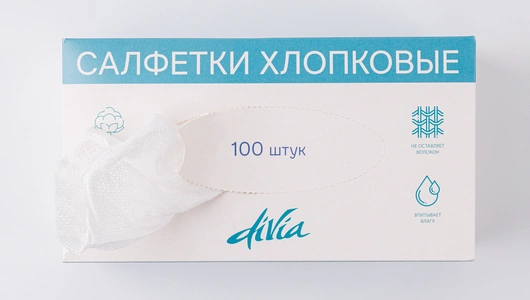 Салфетки хлопковые в коробке 4 слоя, 100 шт