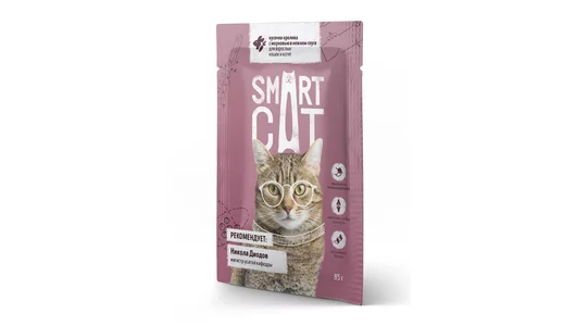 Smart Cat паучи «Упаковка 25 шт» Паучи для взрослых кошек и котят кусочки кролика с морковью в нежном соусе, 25*85г