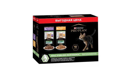 Корм PRO PLAN® паучи для взрослых стерилизованных кошек, с уткой в соусе, с курицей в соусе, Sterilised MAINTENANCE