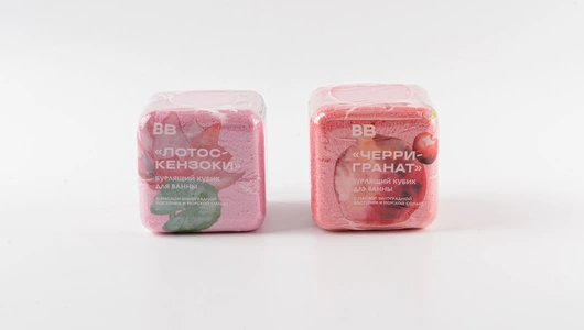 Набор бурлящих кубиков для ванн с морской солью "Черри-гранат и лотос-кензоки", 2шт.