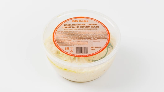 Каша пшённая с сыром пармезан и соусом песто, кафе