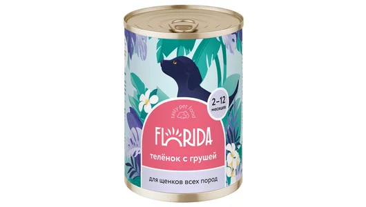 FLORIDA консервы Для щенков «Теленок с грушей», 400г