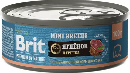 BRIT 100гр Корм для собак мелких пород Premium by Nature с ягненком и гречкой