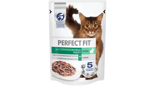 Корм PERFECT FIT 75гр для стерилизованных кошек Кролик в соусе (пауч)