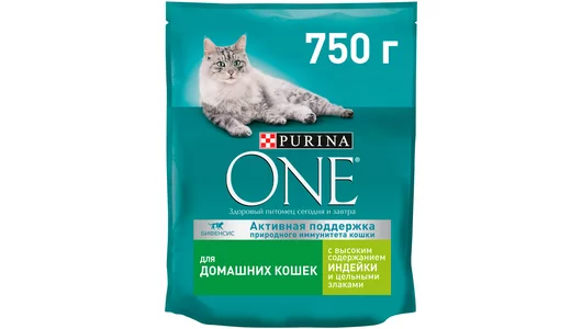 Корм сухой для домашних кошек Purina One с индейкой и цельными злаками 750 г