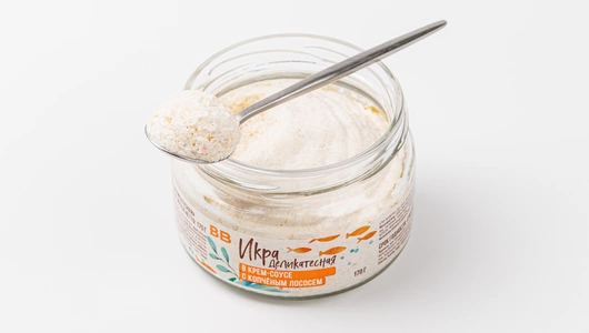 Икра деликатесная в крем-соусе с копченым лососем, 170 г