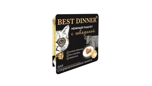 Влажный корм Best Dinner, нежный паштет для стерилизованных кошек с говядиной 100гр