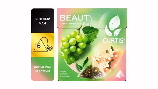 Чай зеленый Curtis Beauty с кусочками винограда в пирамидках 15х1,7 г Чай зеленый Curtis Beauty с кусочками винограда в пирамидках 15х1,7 г