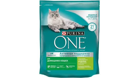 Корм сухой для домашних кошек Purina One с индейкой и цельными злаками 750 г