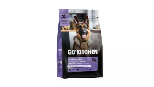 Корм GO'KITCHEN 4 вида мяса: курица, индейка, лосось и утка, полнорационный беззерновой сухой корм для взрослых собак всех пород, 1,58 кг