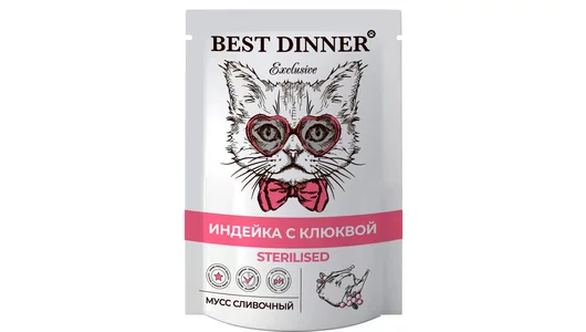 Паучи Best Dinner Exclusive Сливочный мусс для стерилизованных кошек. Индейка с клюквой 85гр