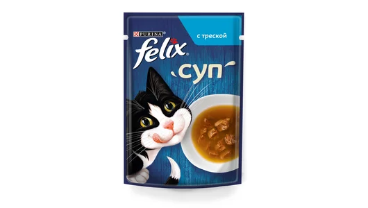 Влажный корм Felix Суп для взрослых кошек, с треской, Пауч, 48г