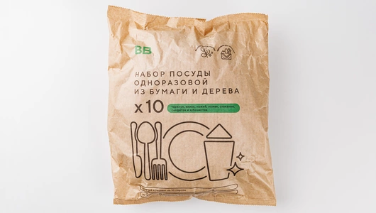 Набор посуды одноразовой из бумаги и дерева на 10 персон